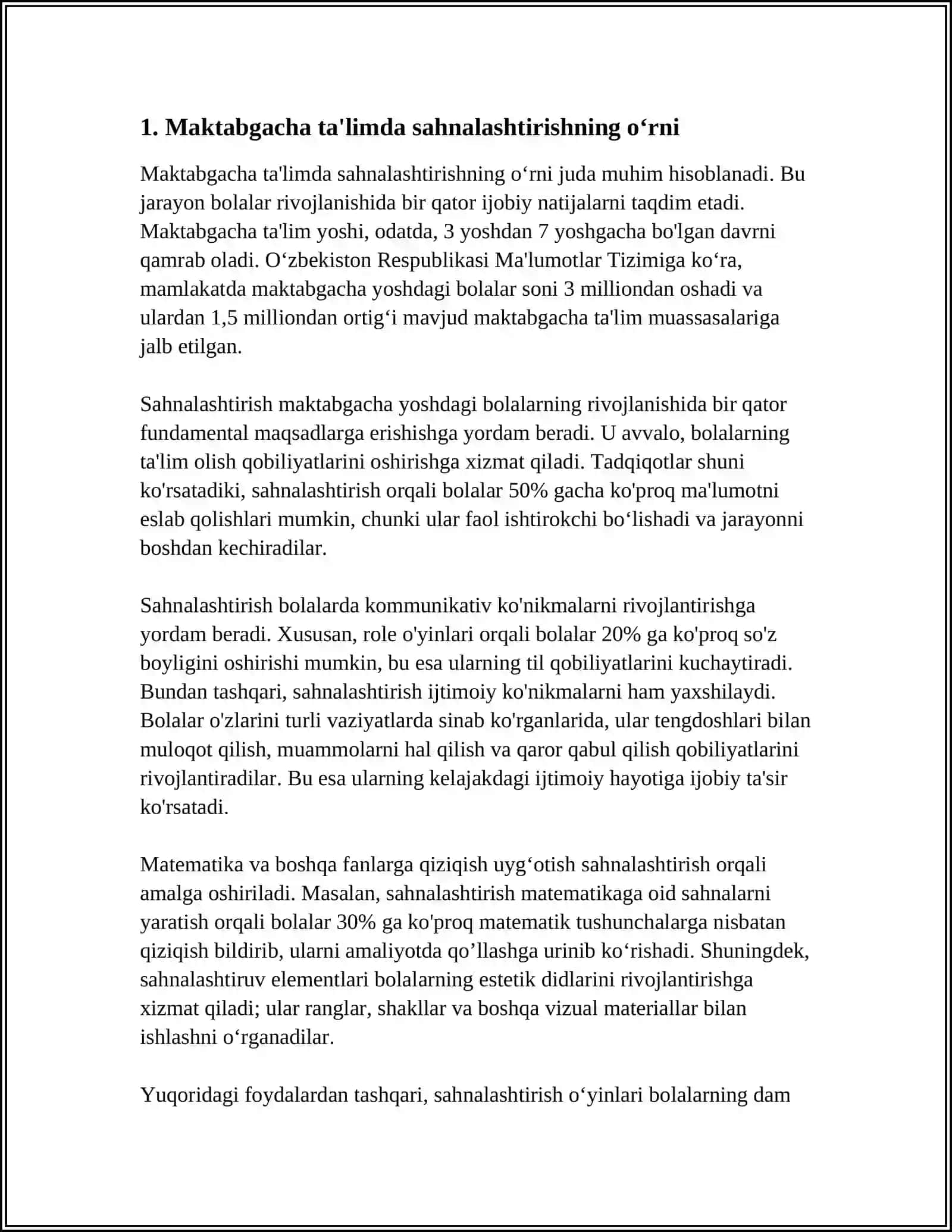 MAKTABGACHA TAʼLIM TASHKILOTIDA SAHNALASHTIRISH FAOLIYATINI TASHKIL QILISH 3