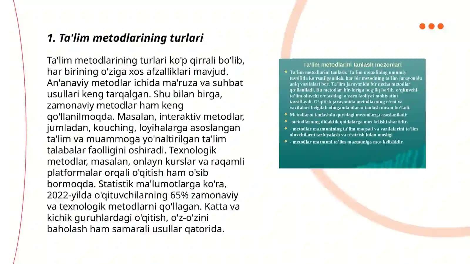 Ta'lim metodlari va shakllarini amaliyotida qòllanilishi 3