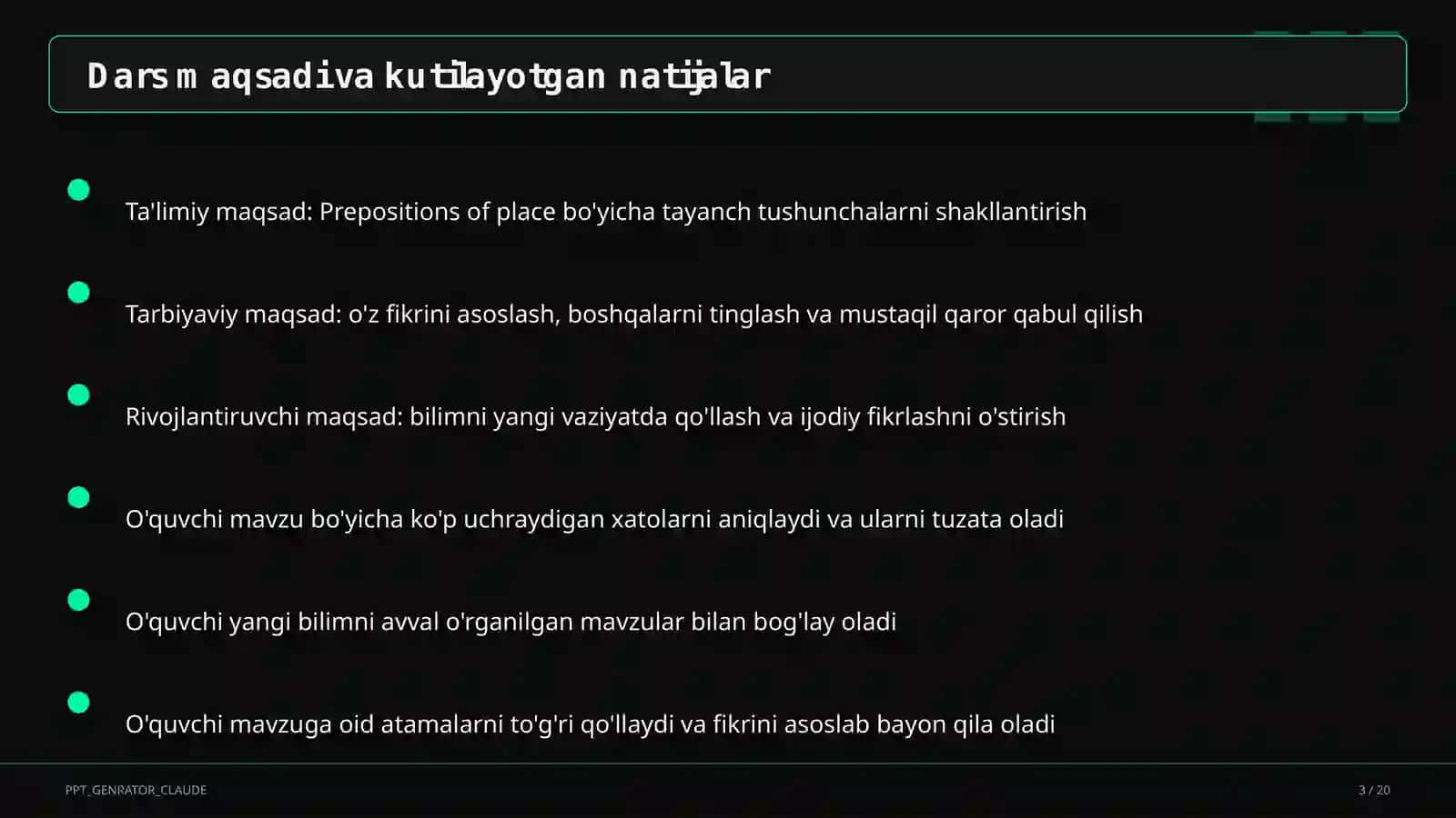 Prepositions of place (4-sinf) 3