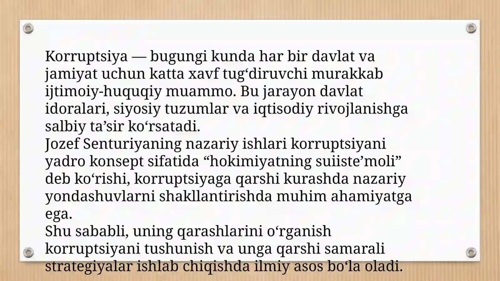 Jozef Senturiyaning korruptsiyaga oid qarashlari tasnifi 3