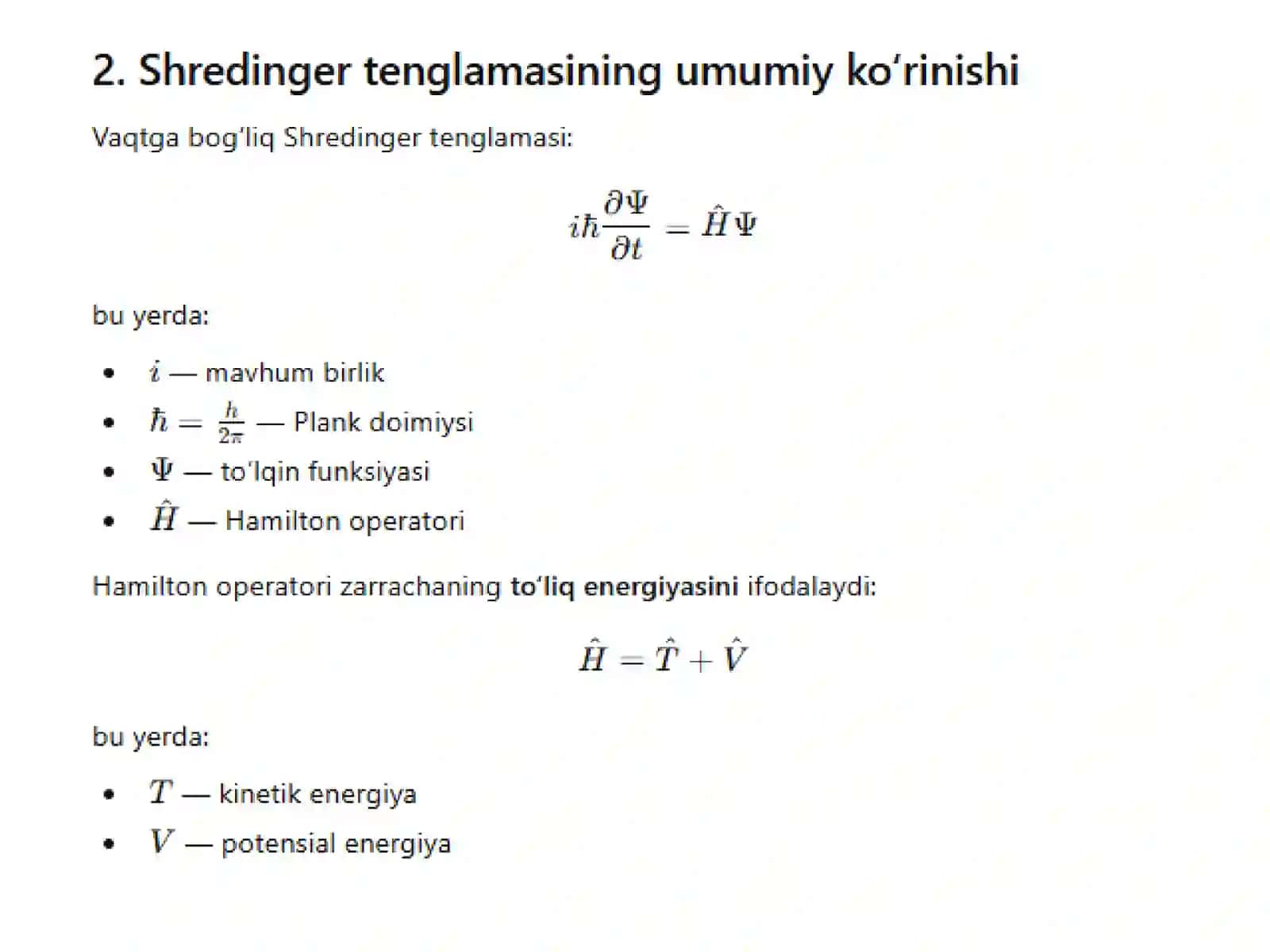Atom va molekula uchun Shredinger tenglamasi 3