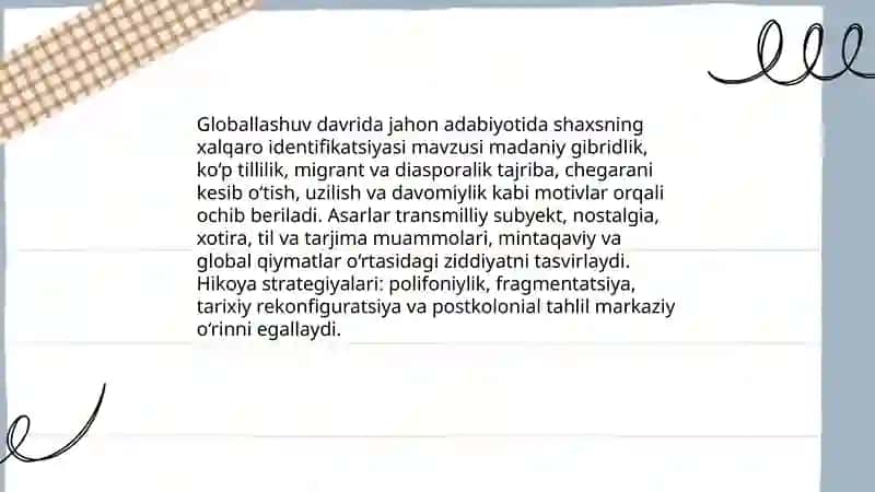 Globallashuv davr jahon adabiyotida inson va jamiyat muammosi 3