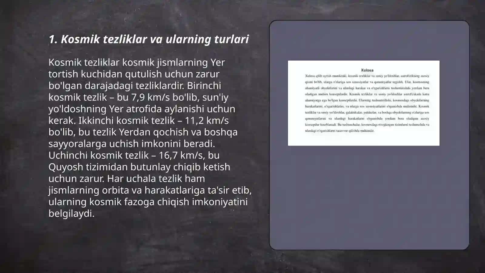 Kosmik tezliklar. Sun'iy yoldoshlar 3