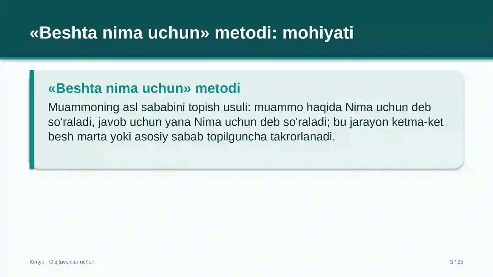kimyo darslarida beshta nima uchun metodidan foydalanish 2348 3