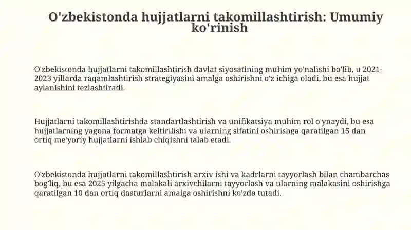 O‘ZBEKISTON RESPUBLIKASIDA HUJJATCHILIKNING TAKOMILLASHUVI. SHARQ HUJJATCHILIGI 3