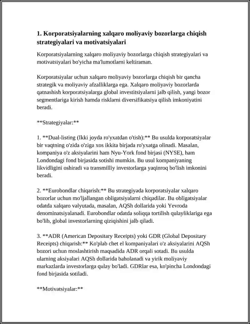 XALQARO MOLIYAVIY BOZORLARDA KORPORATSIYALAR ISHTIROKI 3