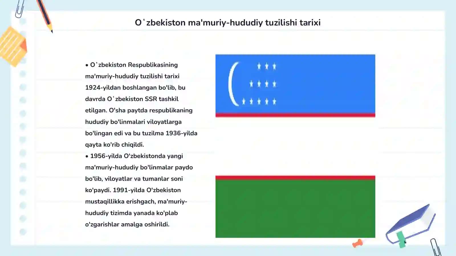 Oʻzbekiston Respublikasining ma'muriy- hududiy tuzilishi va yangi oʻzgarishlar 3