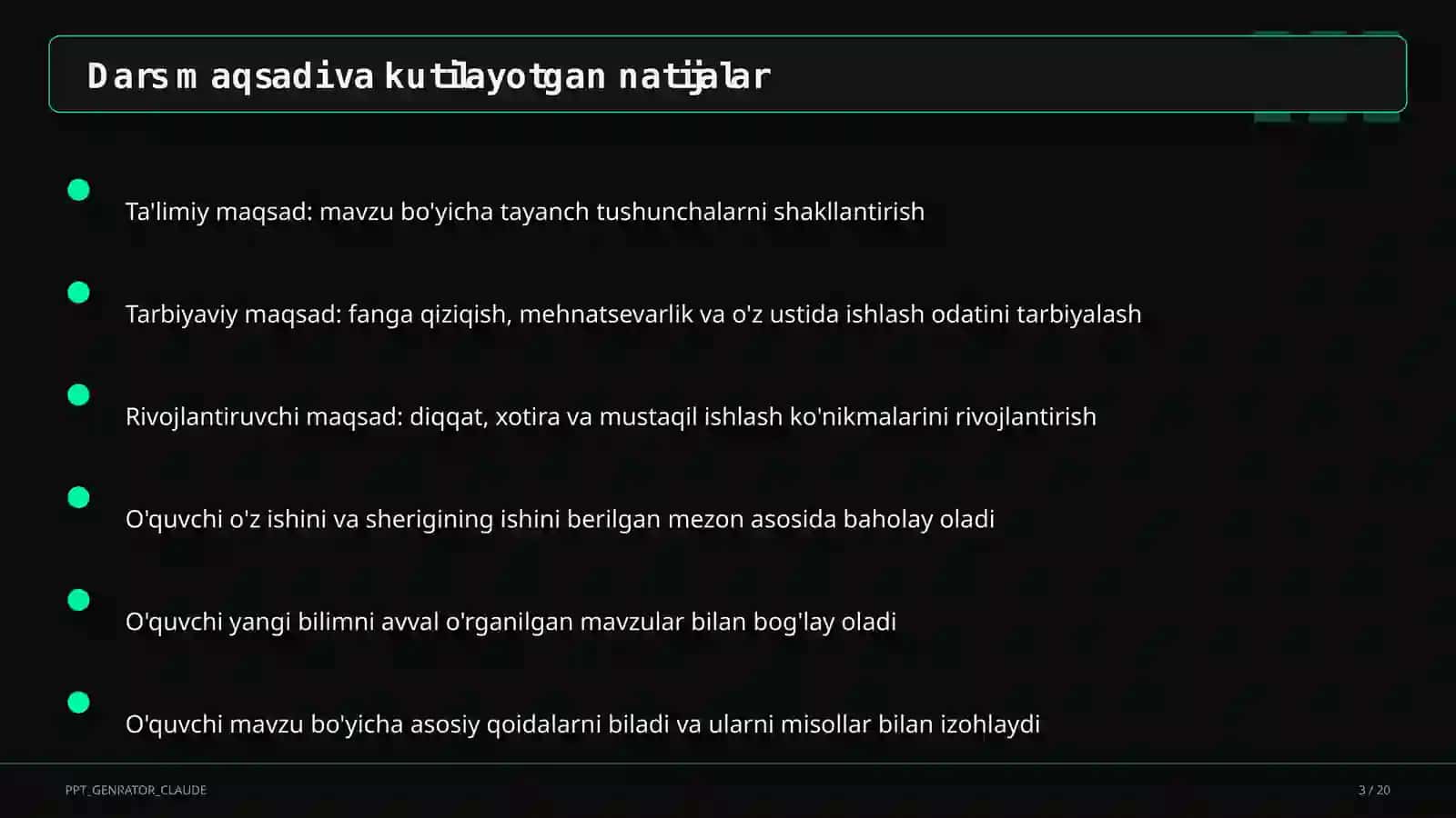 Sinf soati va tarbiyaviy tadbirlar (1–11) — o'qituvchilar uchun 3