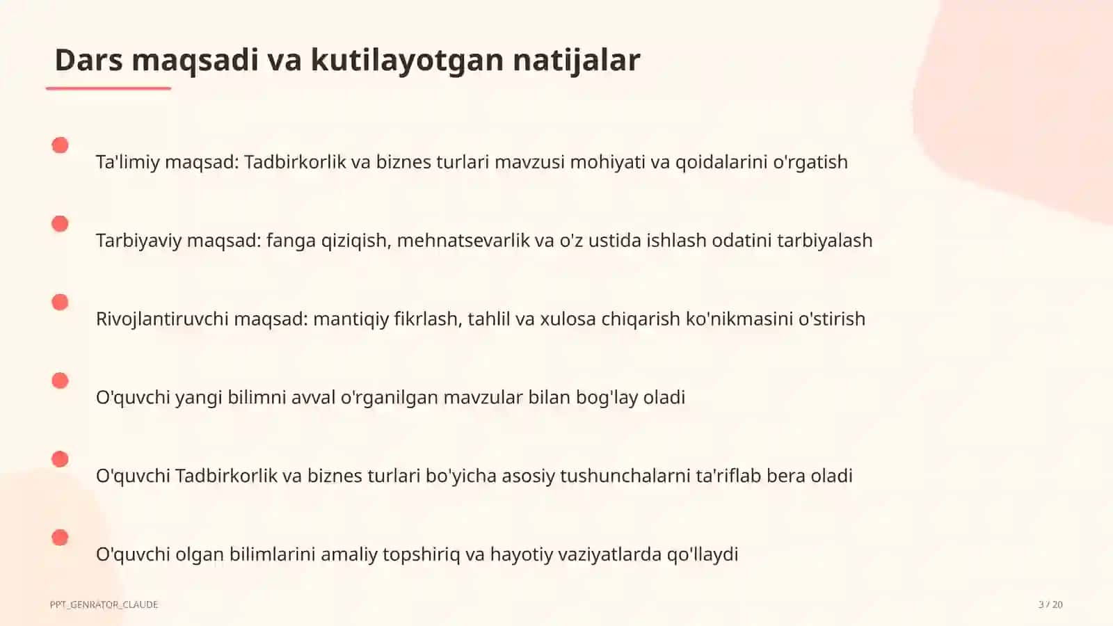Tadbirkorlik va biznes turlari (10-sinf) 3