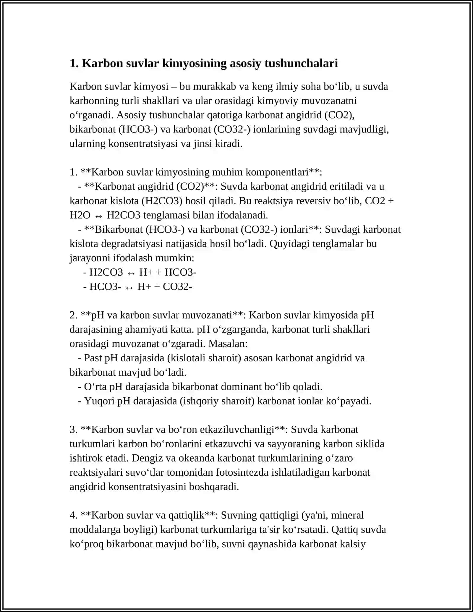 KARBON SUVLAR KIMYOSI VA BIOLOGIK AHAMIYATI 3