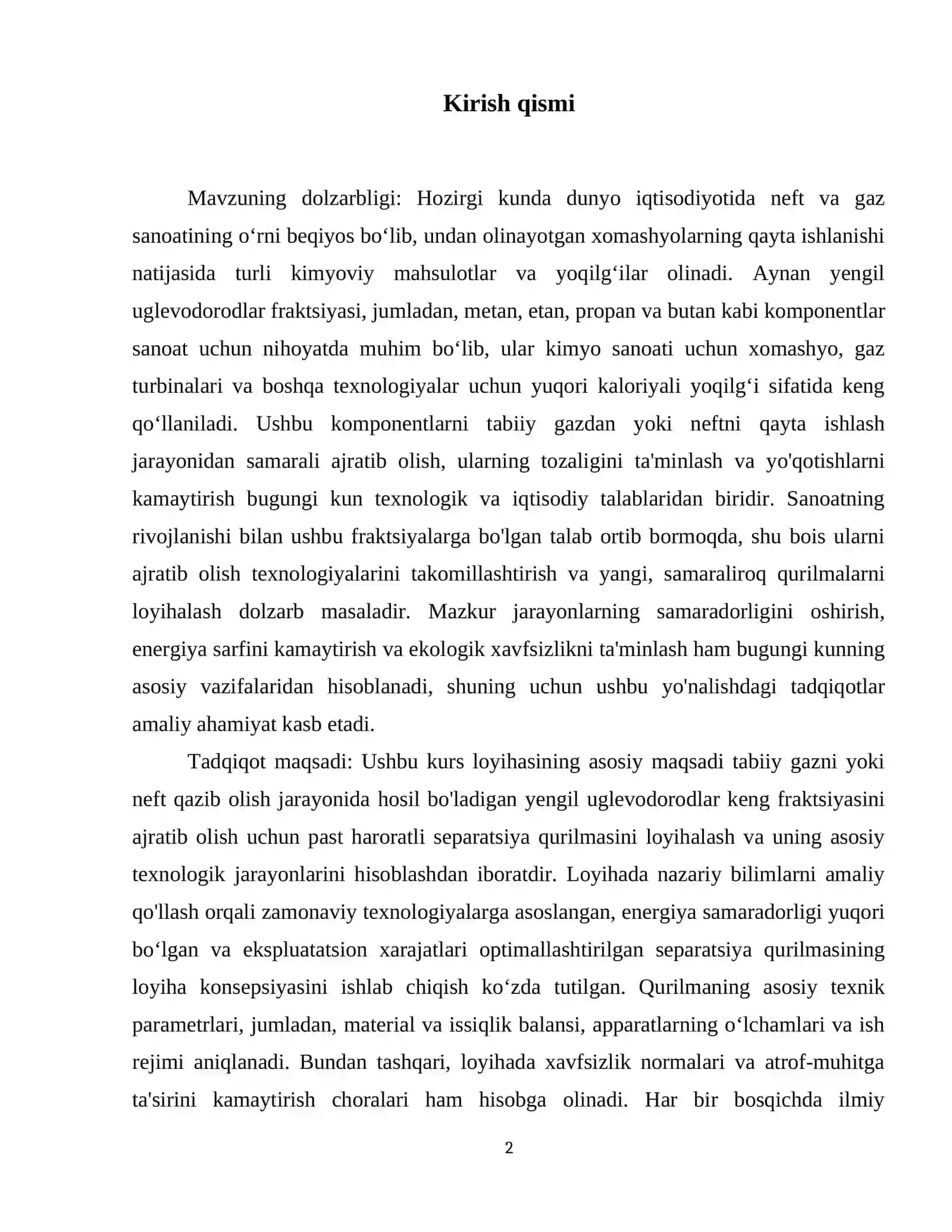 past haroratli seperatsiya qurulmalarida yengil uglevadarodlarning keng fraksiyasini ajratib olish jarayoni texnologiyasini loyixalash 3