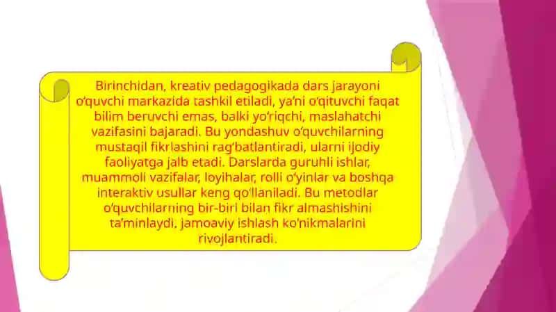 Kreativ pedagogika fanini o‘qitish metodlarining o‘ziga xos xususiyatlari (TAQDIMOT) 3