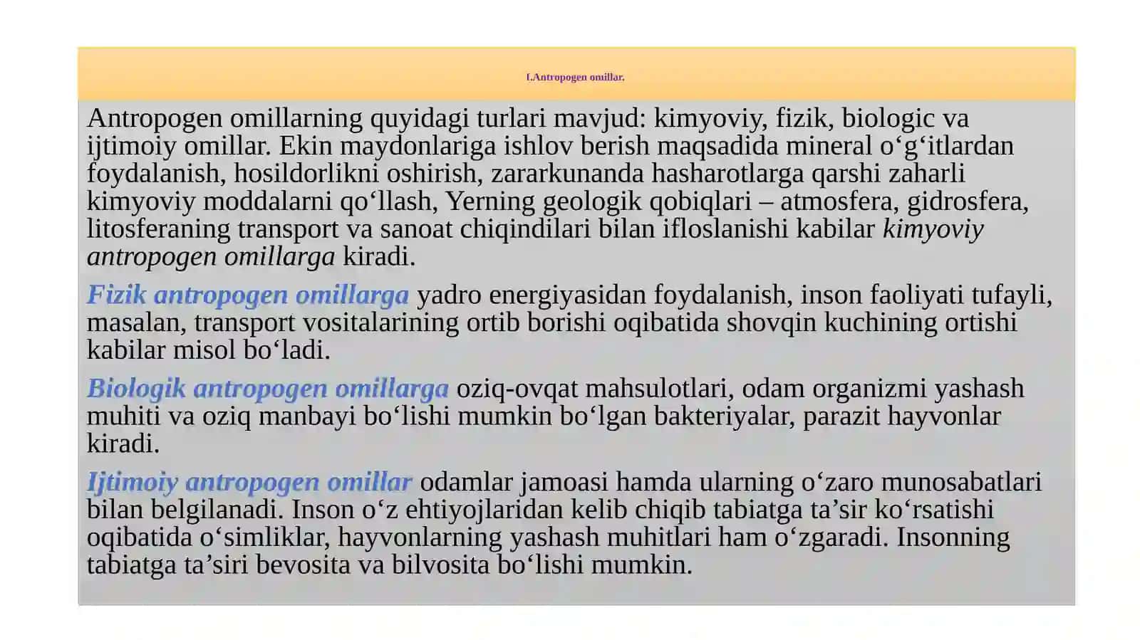Antropogenomillar. Insonning tabiatga bevosita va bilvosita ta'sirlari 3