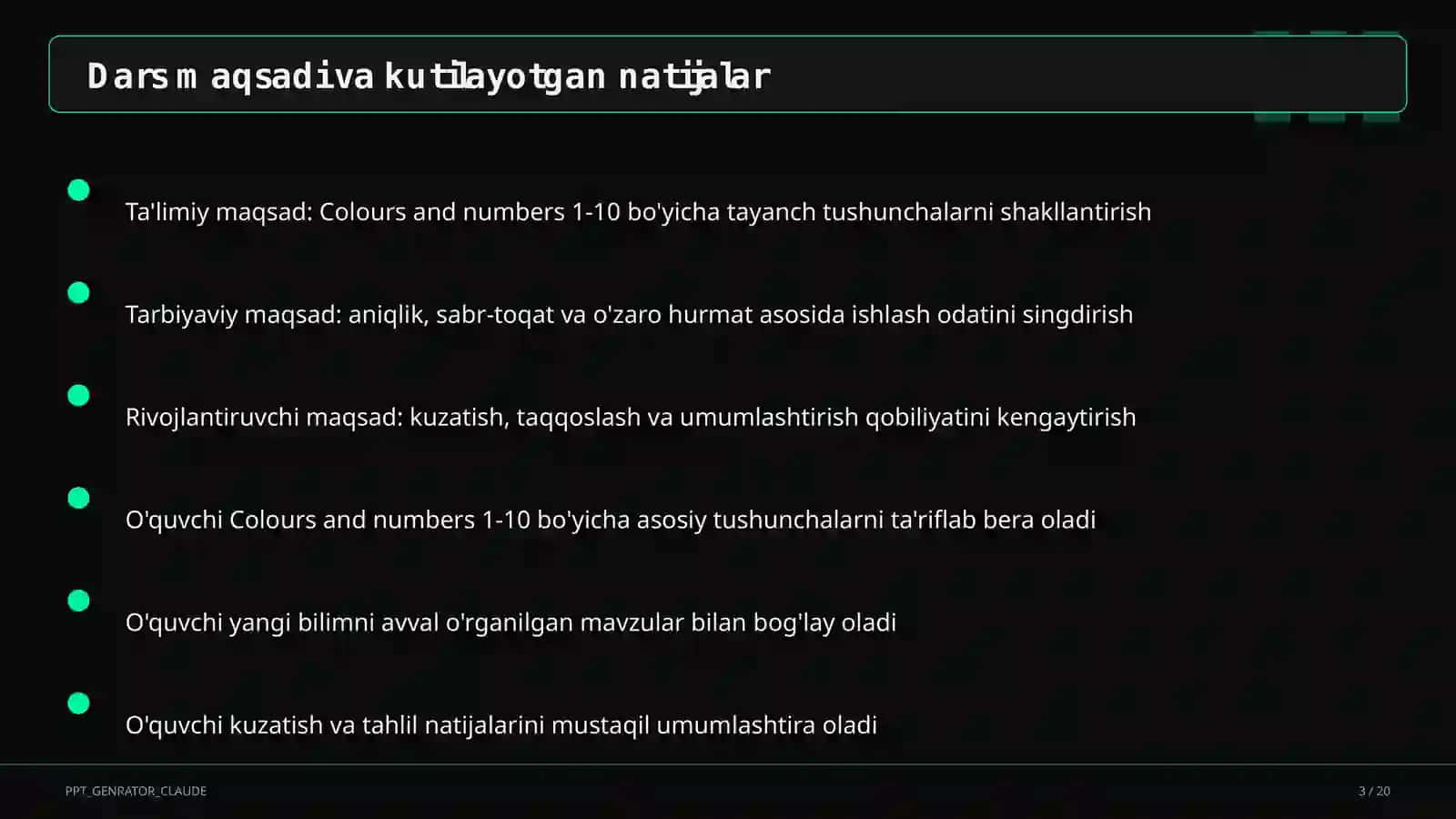 Colours and numbers 1-10 (1-sinf) 3