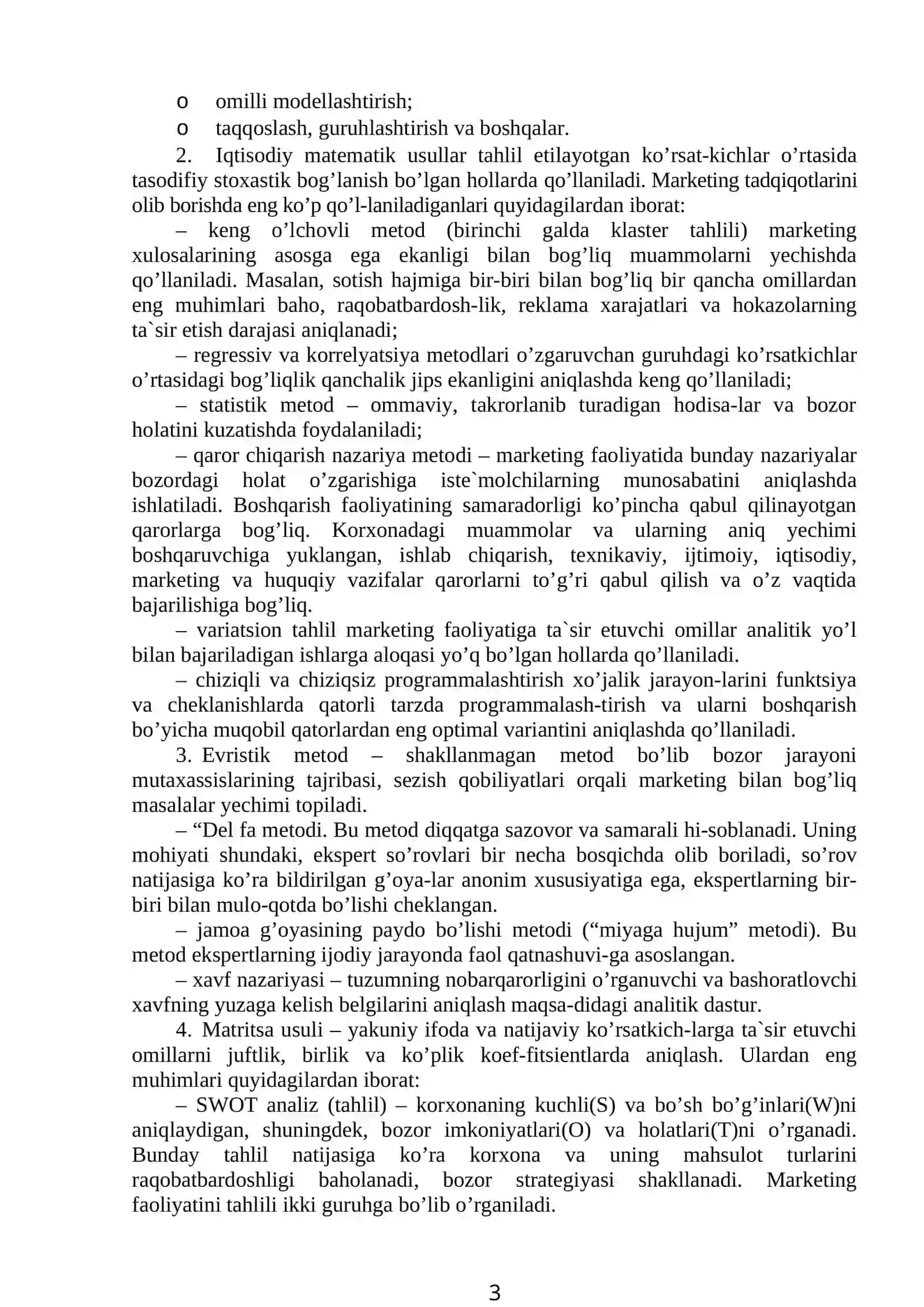 Xo’jalik sub`ektlarining marketing faоliyatida tahlil 3