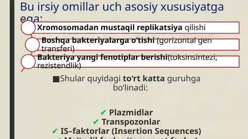 Bakterial irsiyatning xromasomadan tashqari omillari (plazmidlar transpozonlar Is – faktorlar, mo’tadil faglar), tibbiotdagi ahamiyati 3