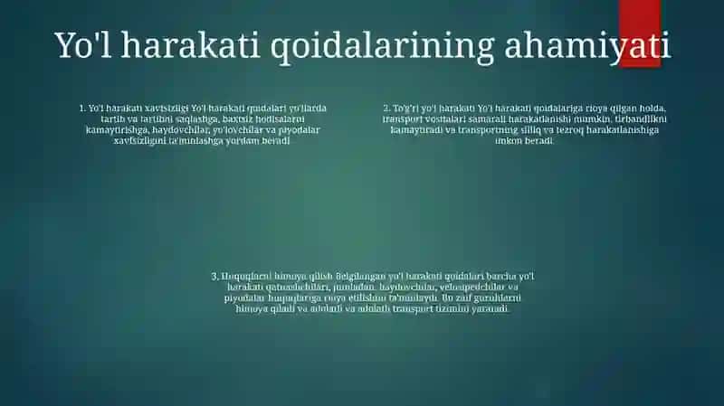 Yo'L Harakati Qoidalarini Tartibga Solish 3