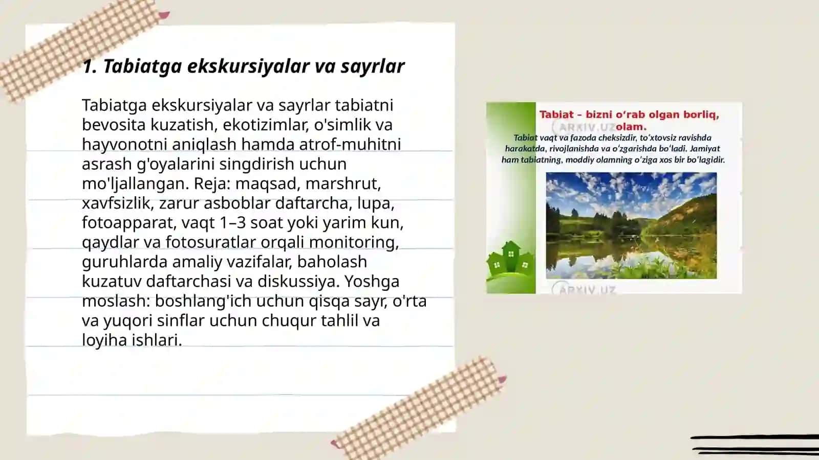 Tabiat bilan tanishtirishda mashgʻulot turlari 3
