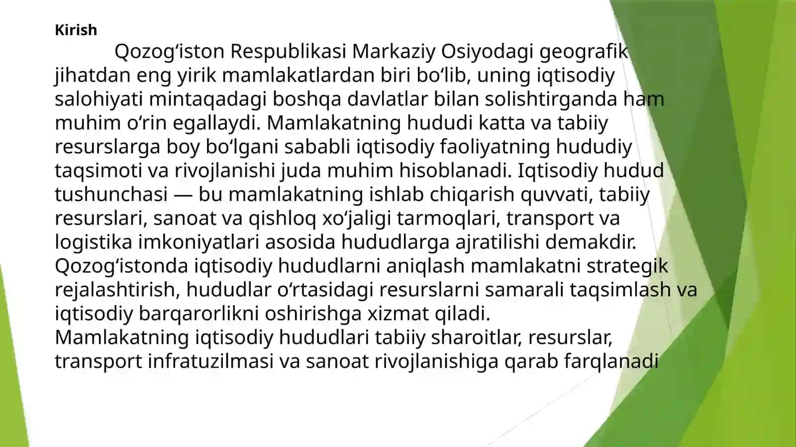 QOZOGʻISTON IQTISODIY RAYONLARI 3