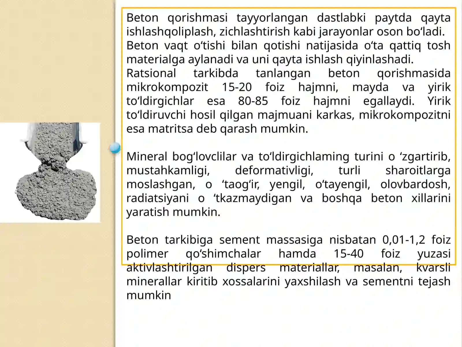 Beton qorishmasini tayyorlash haqida 3