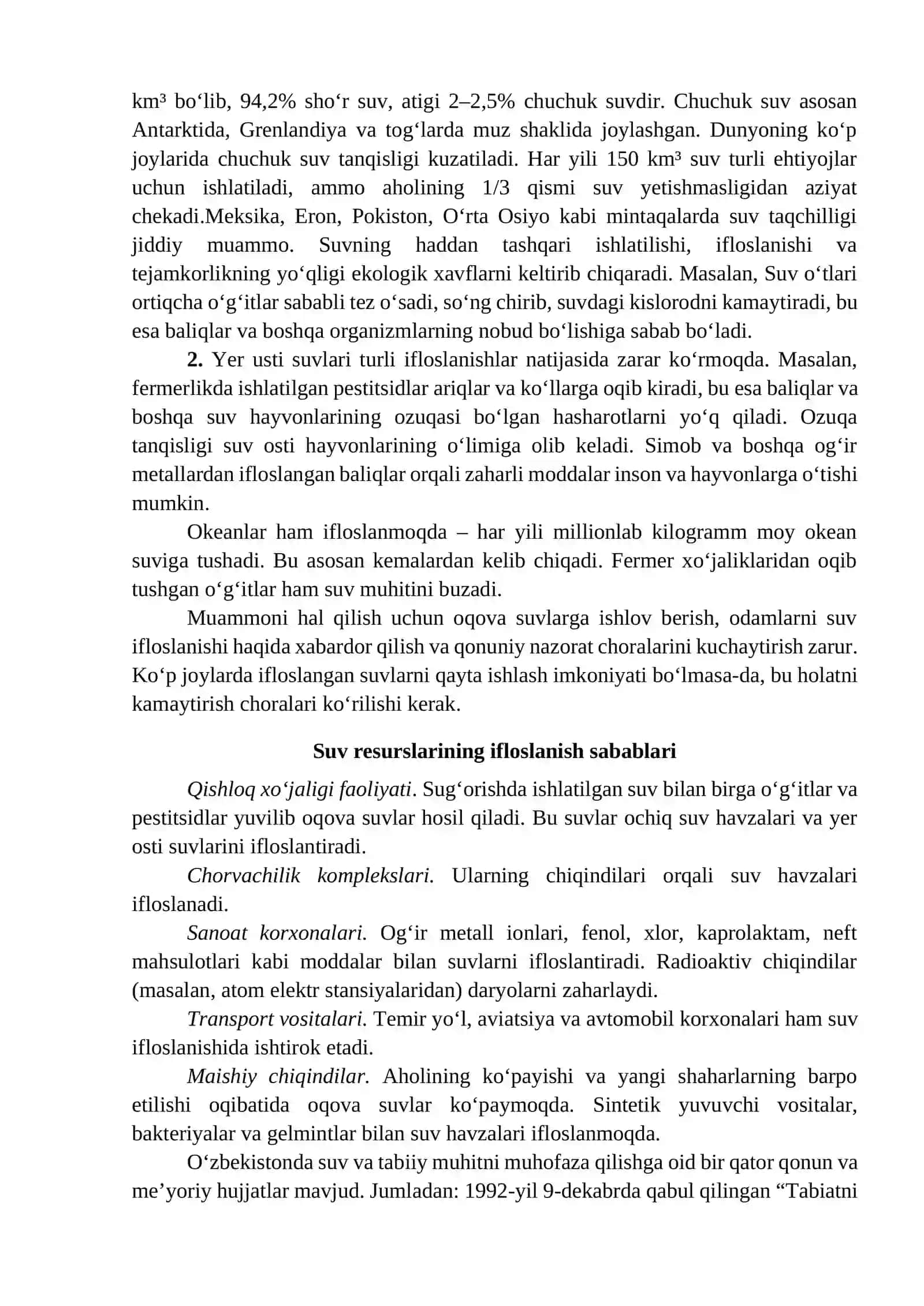 Suv, yer resurslari va ularni muhofaza qilish 3