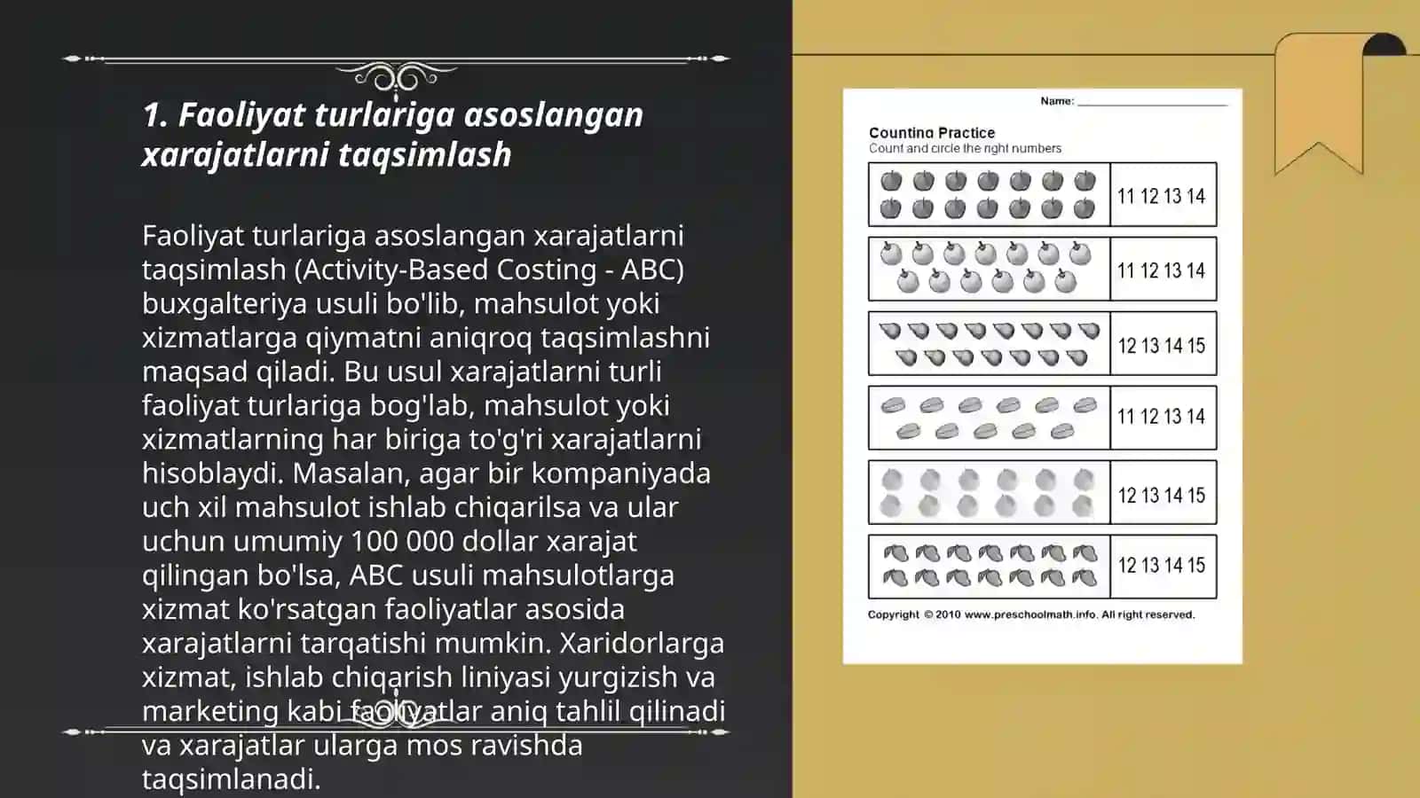 Faoliyat turlari bo`yicha xarajatlarni xisobga olish (ABC) usuli 3