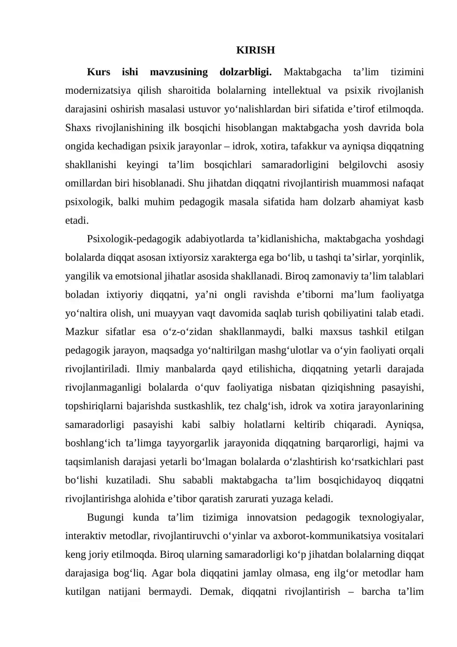 “Maktabgacha yoshdagi bolalarda diqqatni rivojlantirish usullari” KURS ISHI 3