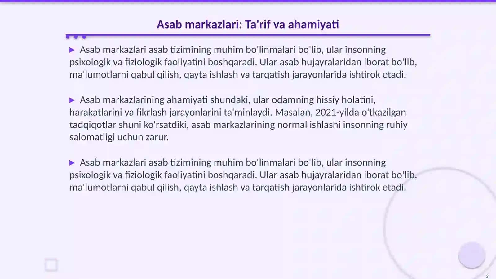 Asab markazlarining xossalari 3