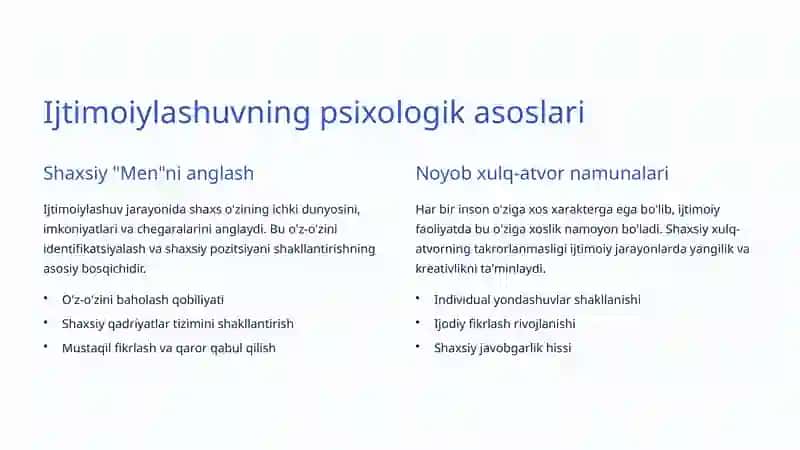 Shaxsda Ijtimoiylashuv Jarayoni: Hayotiy Moslashuv va Individuallashuv 3