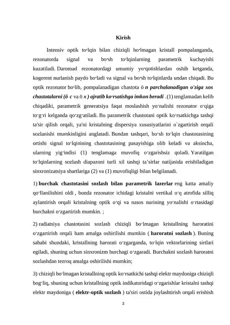 Bir o‘ptik o‘qli nochiziqiy kristaldagi ikkinchi garmonika uchun sinxronizm burchagini aniqlash 3
