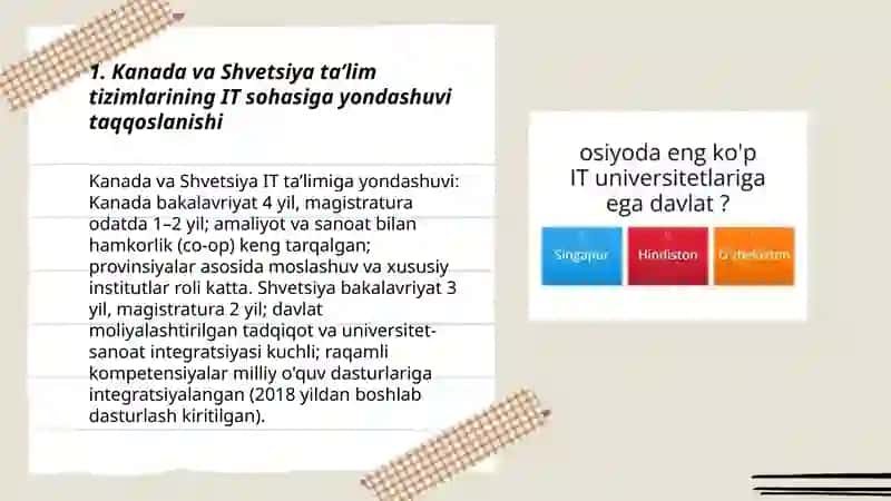 Kanada va Shvetsiya davlatlaridagi ta’lim tizimi Osiyo davlatlaridagi IT-universitetlari “Aqlli” kampuslar 3