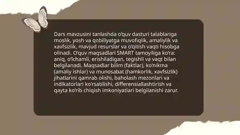 Boshlang'ich sinf texnologiya ta‘limi darslarida 3-sinflar uchun mashg'ulot ishlanmasini tayyorlash 3
