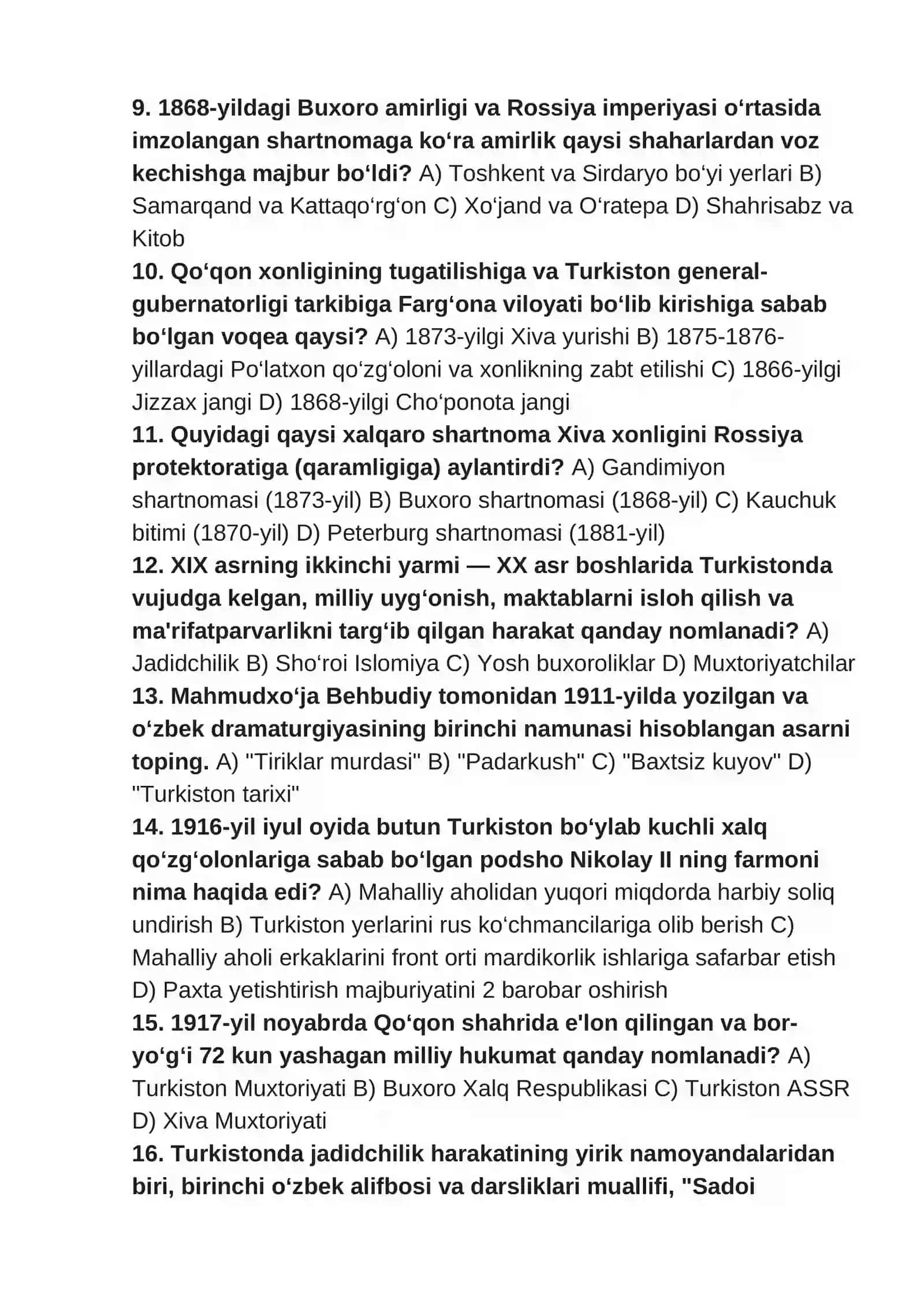 8-sinf O‘zbekiston Tarixi (DTM Standartidagi Testlar) 3