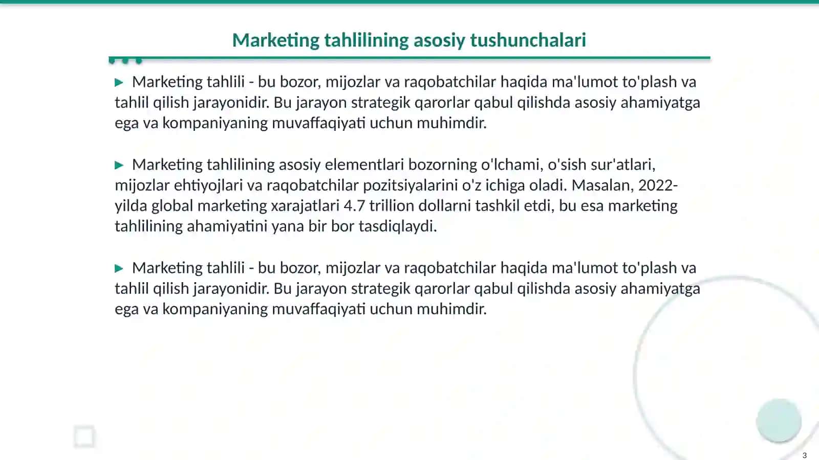 Marketing tahlili va amalga oshirish stragiyasi 3