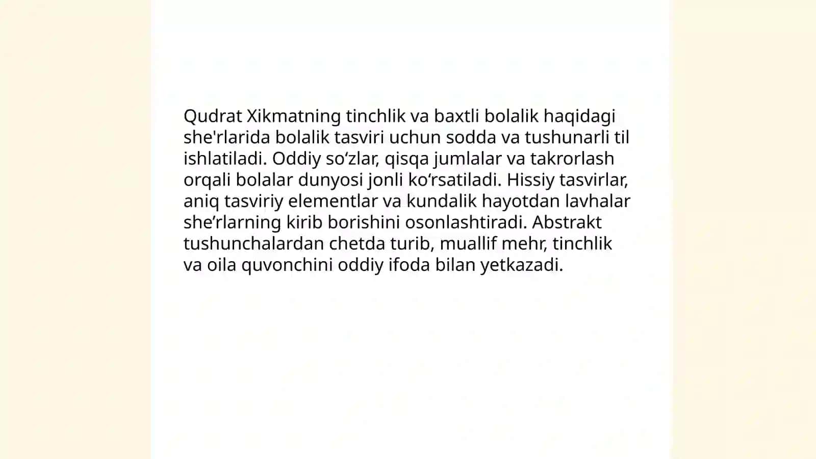 Qudrat Xikmatning tinchlik va baxtli bolalik haqidagi she'rlarining o'ziga xos xususiyati 3