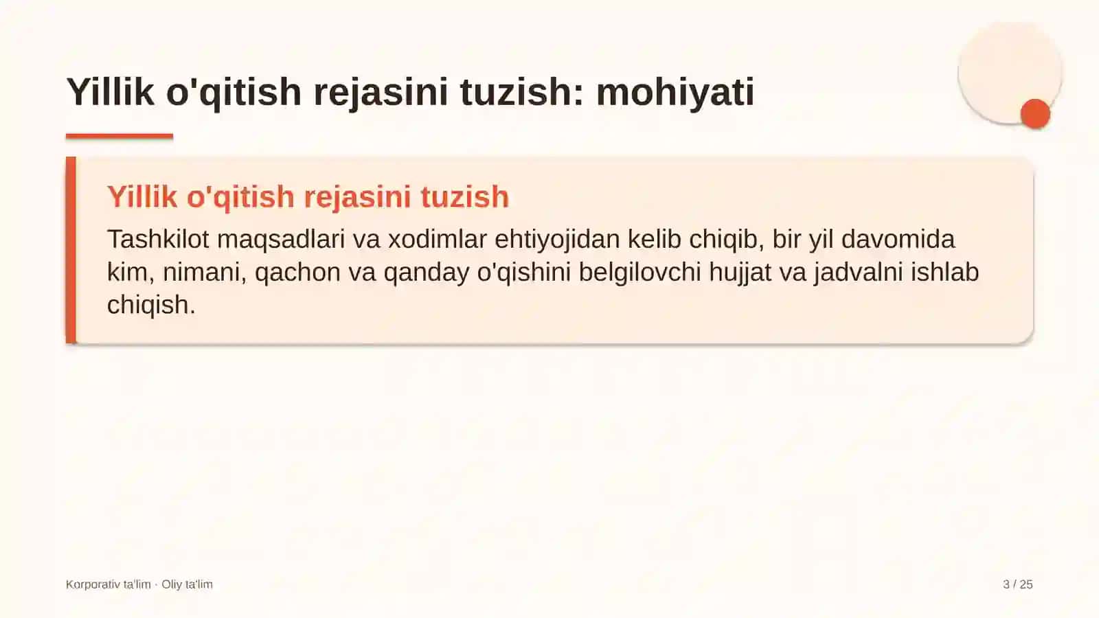 yetkazib berish xizmatlarida yillik o'qitish rejasini tuzish 2046 3