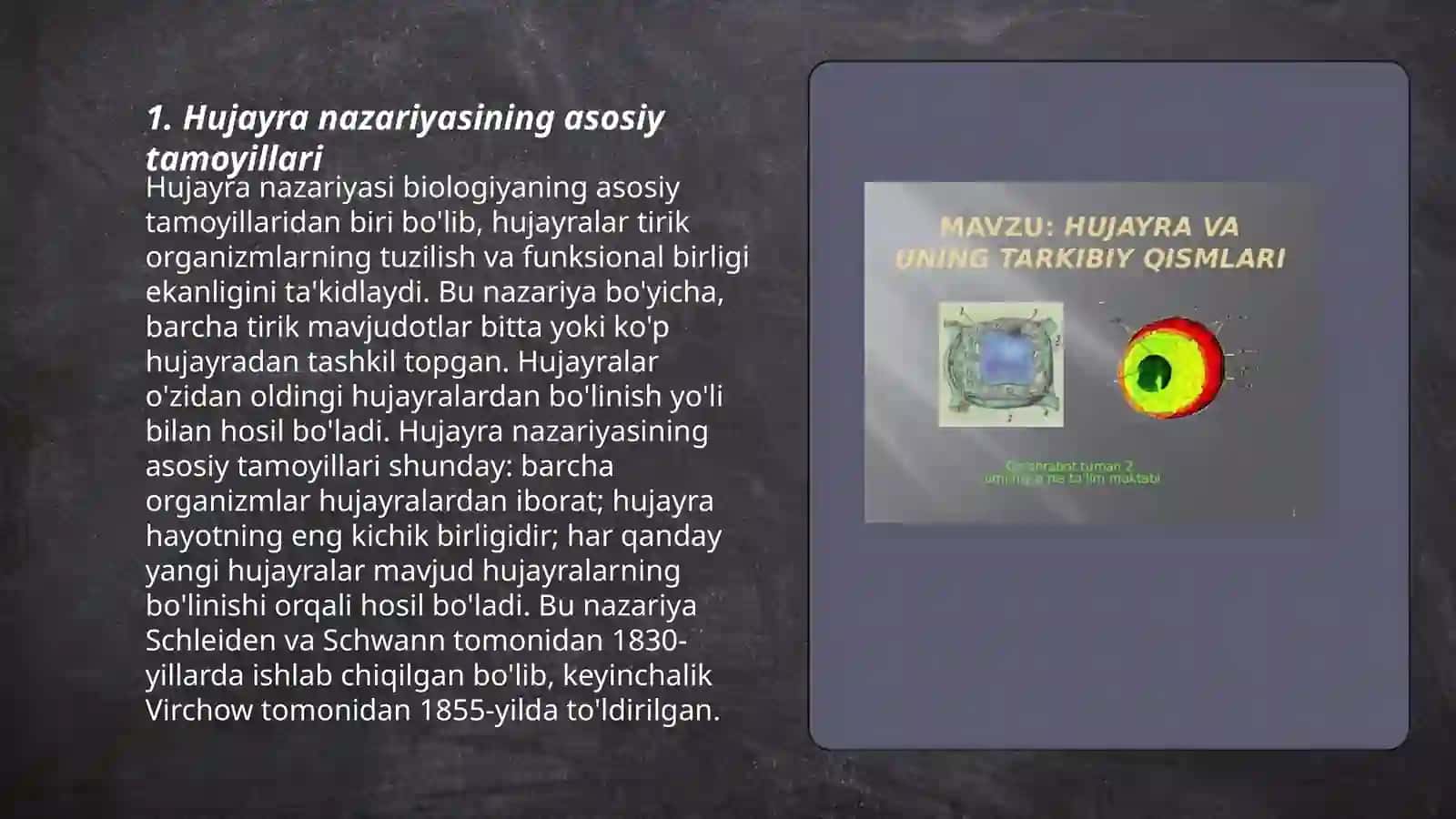 Hujayra nazariyasining hozirgi xolati.Prakariotlar va eukatiotlar,ularni tuzilishi va asosiy vakillari 3