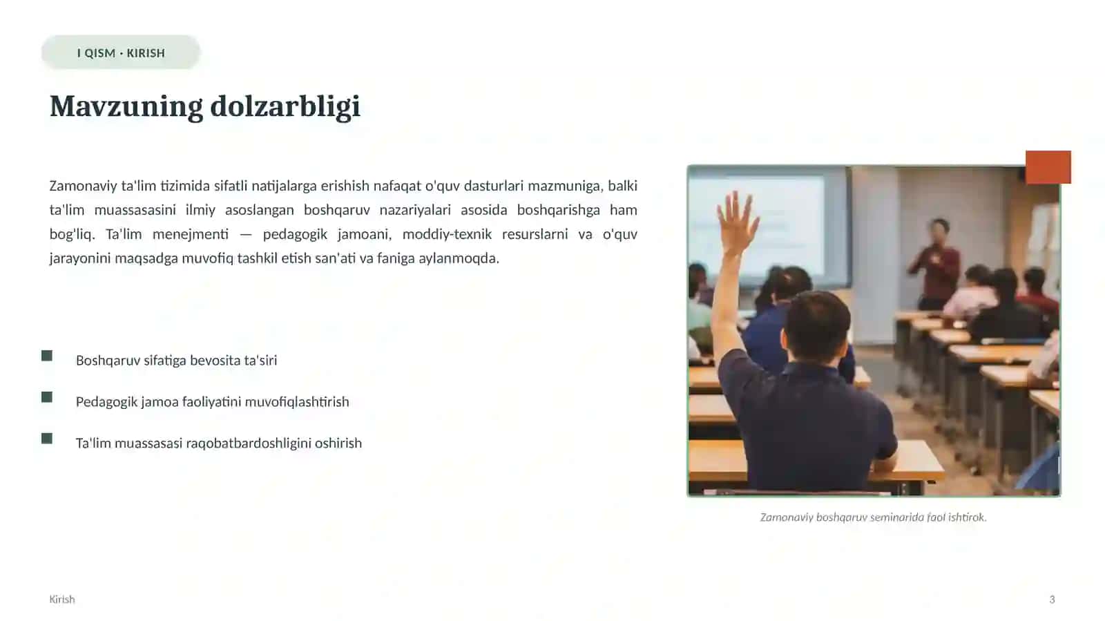 Pedagogika fakulteti • Ta'lim menejmenti fanidan taqdimot 3