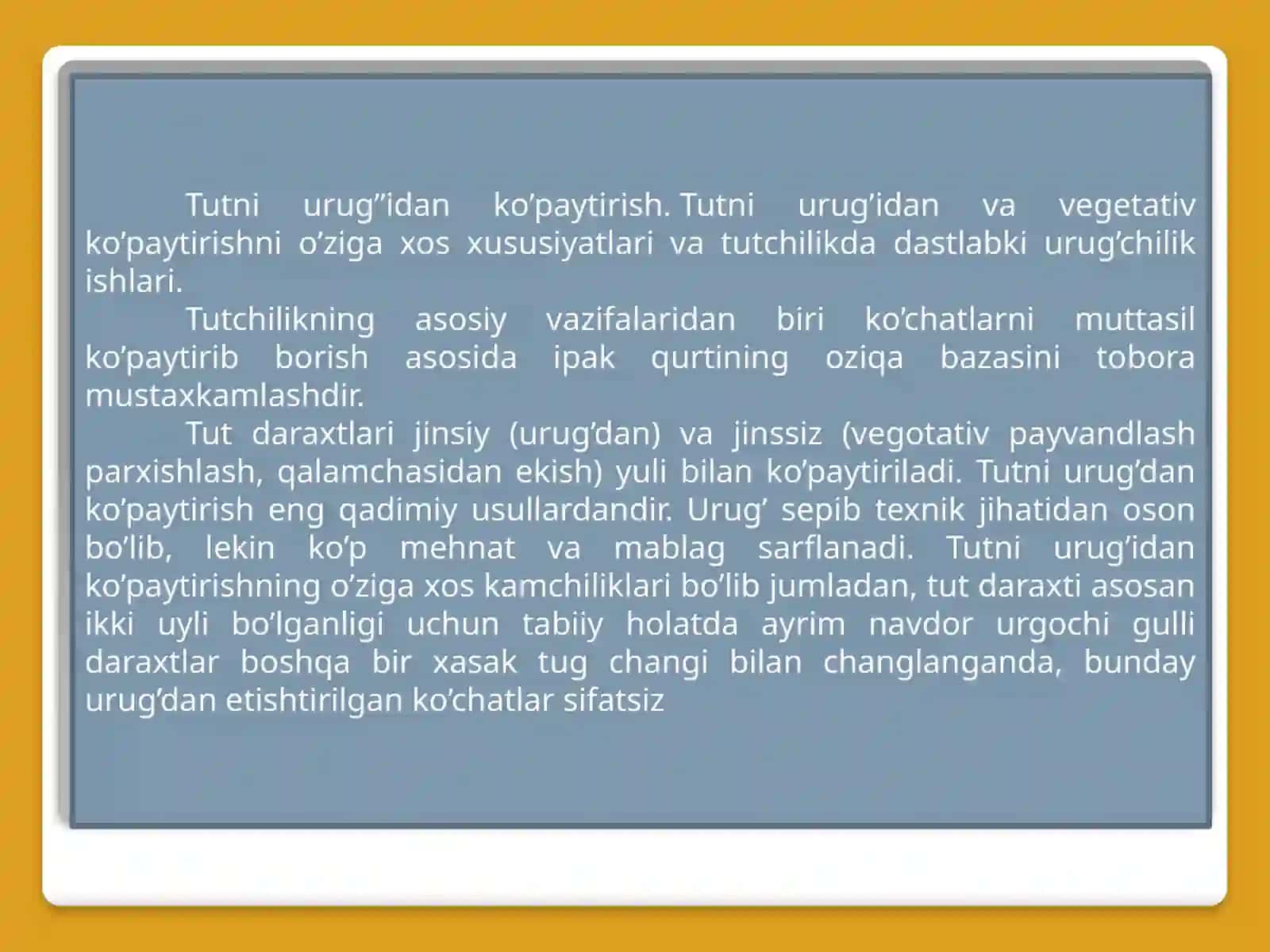 TUTNI VEGETATIV USULLARDA KO’PAYTIRISH VA NAVDOR KO’CHAT ETISHTIRISH AGROTEXNOLOGIYASI 3