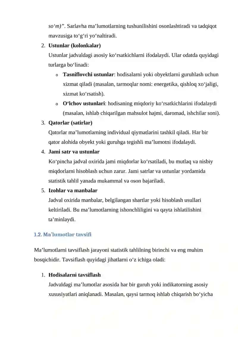 TAQDIM ETILGAN STATISTIK JADVALLAR ASOSIDA MUTLAQ, NISBIY VA O‘RTACHA MIQDORLARNI QO‘LLASH ORQALI TAHLILIY MA’LUMOTNOMA TAYYORLASH 3