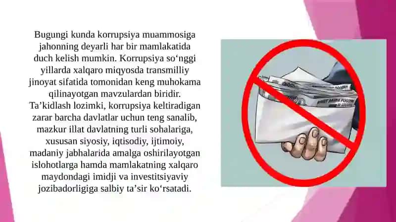 Korrupsiyaga qarshi kurash borasida O’zbekiston Respublikasi davlat siyosatining asosiy yo’nalishlari (TAQDIMOT) 3