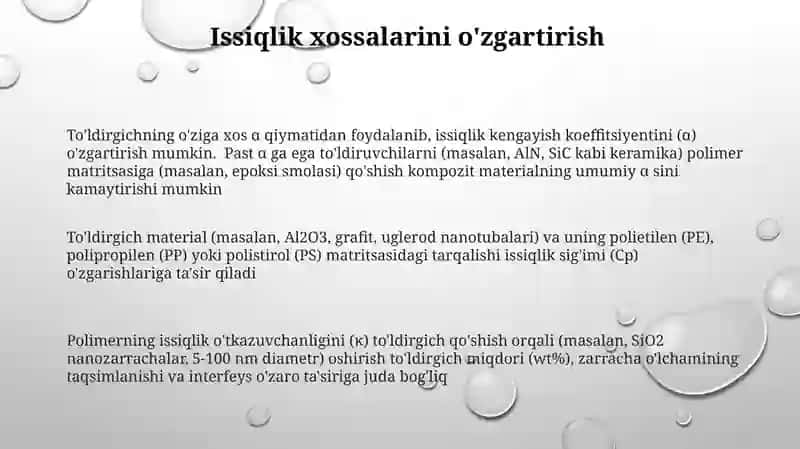 To'ldiruvchi zarachalarning tarkibi, kattaligi va skalaga qarab polimer moddalarning Tuzilishi 3
