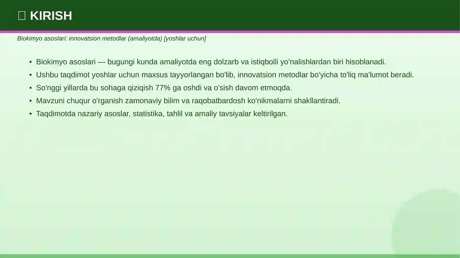 BIOKIMYO ASOSLARI: Innovatsion metodlar (amaliyotda) [YOSHLAR UCHUN] 3