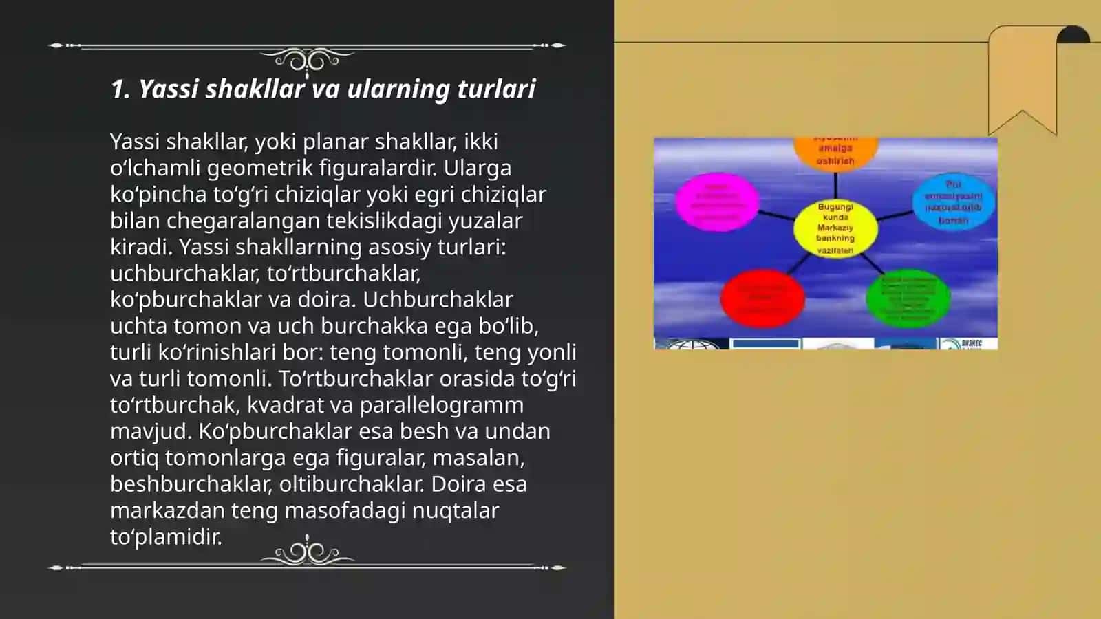 Yassi shakllar: beshburchak va olti burchakni chizish 3
