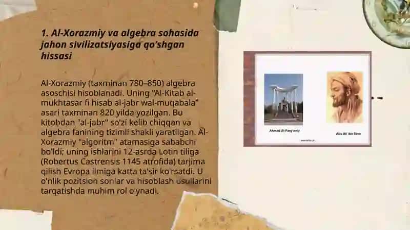 Al-Xorazmiy va algebra sohasida jahon sivilizatsiyasiga qo'shgan hissasi 3