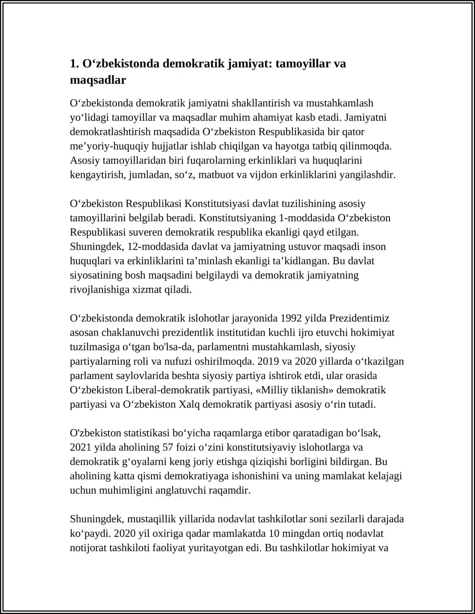 O‘ZBEKISTONDA DEMOKRATIK,FUQAROLIK JAMIYATI ASOSLARINING SHAKLLANISHI,AMALGA OSHIRILGAN ISLOHOTLAR 3