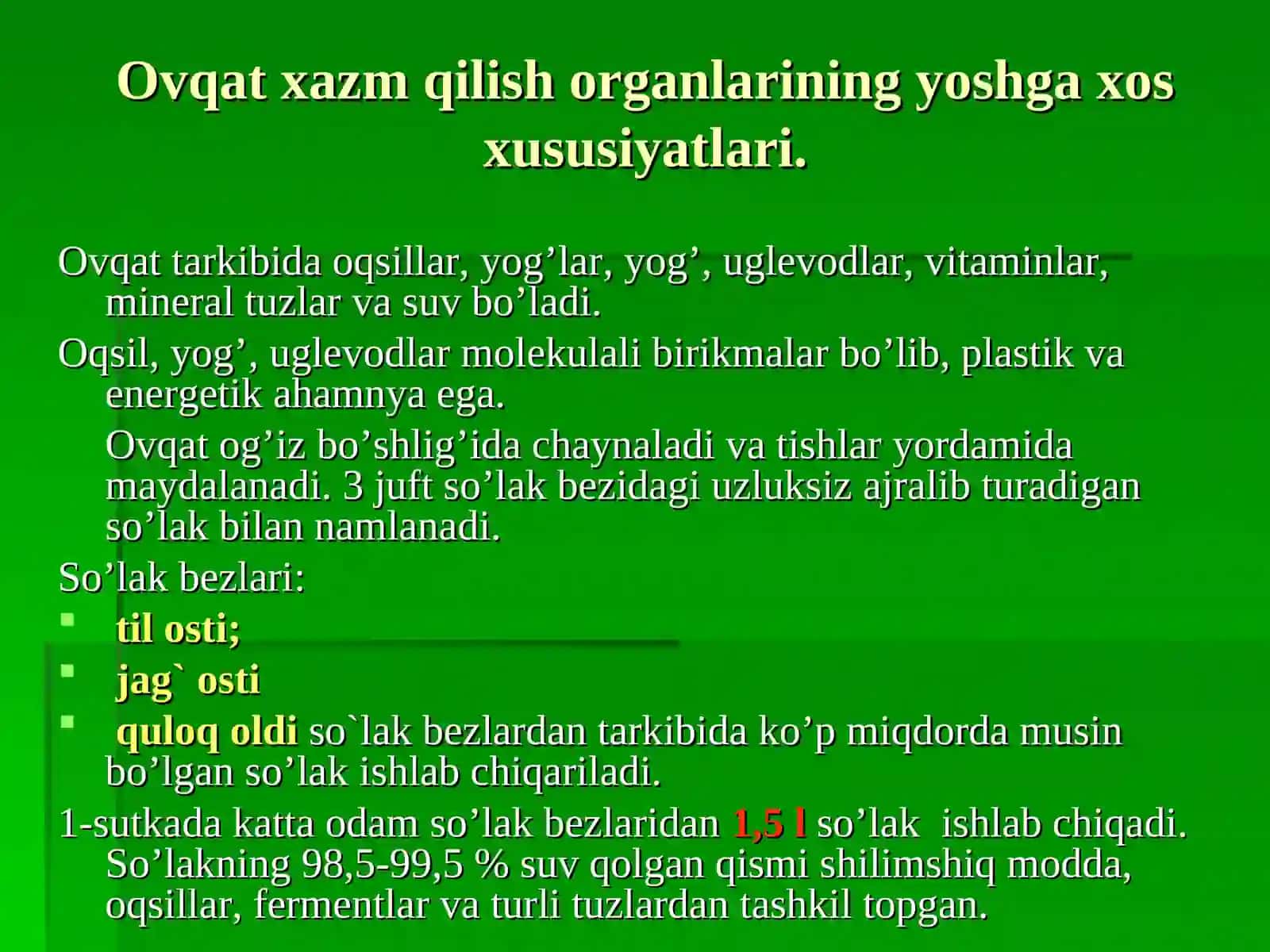 Ovqat hazm qilish tizimining yosh xususiyatlari va ovqatlanishgigiyenasi 3