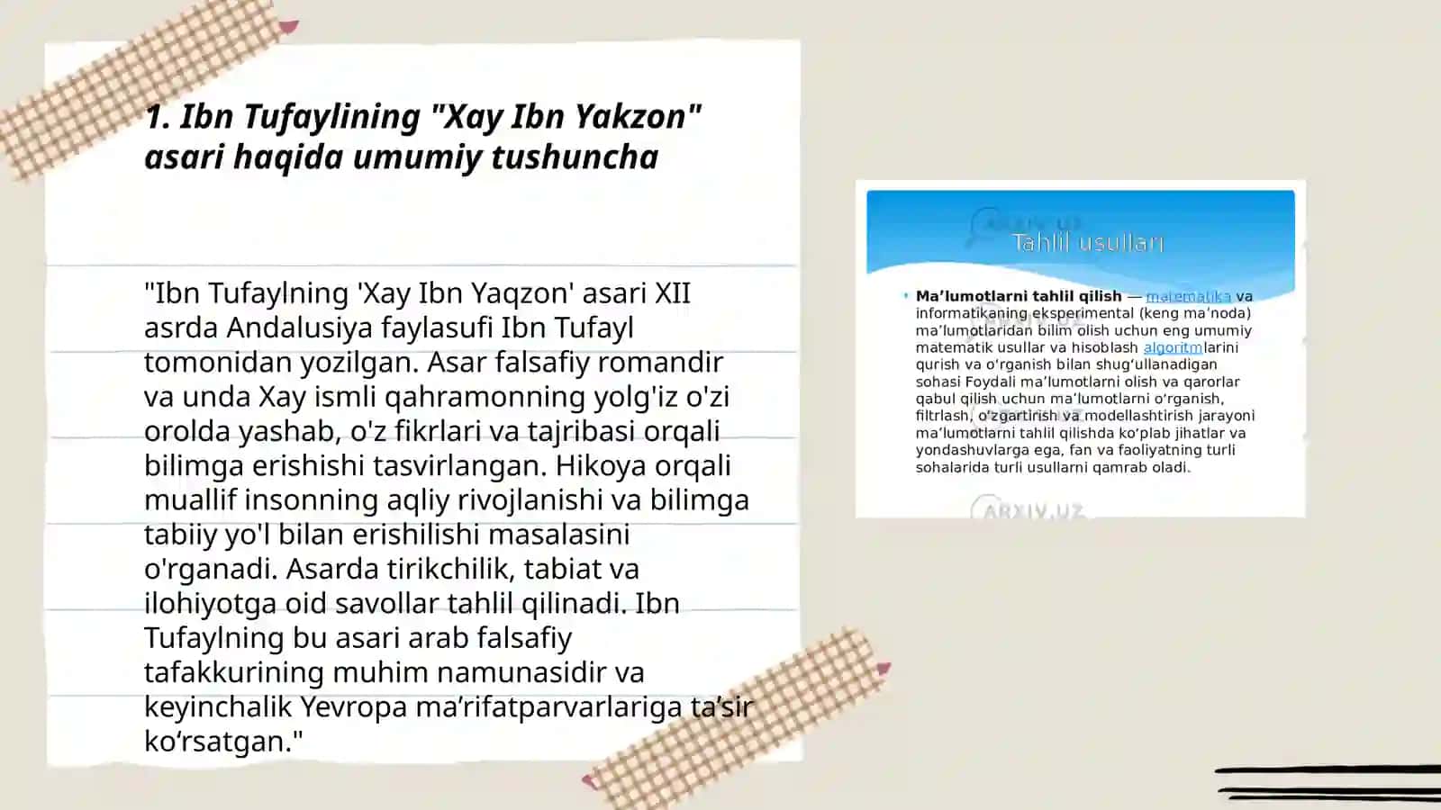 "Xay Ibn Yakzon o'g'li" risolasini qiysiy tahlili etish 3
