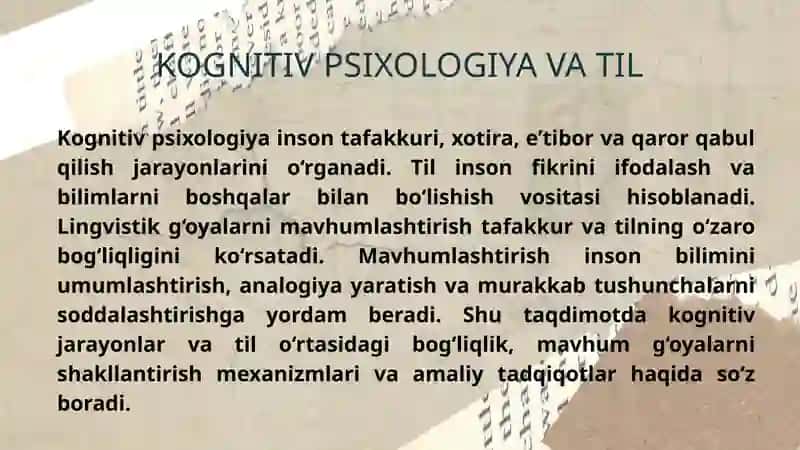 Kognitiv psixologiya va til: Lingvistik g'oyalarni mavhumlashtirish 3