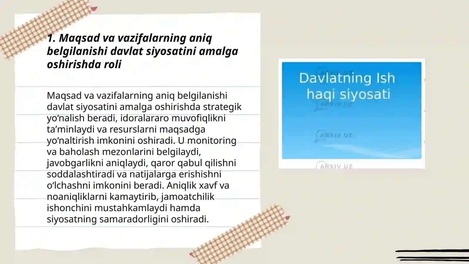 Davlat siyosatini amalga oshirishda maqsad va vazifalarning ahamiyati nimada? 3